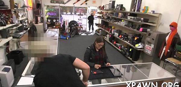  A naughty beauty takes up and offer of cash to have sex in shop